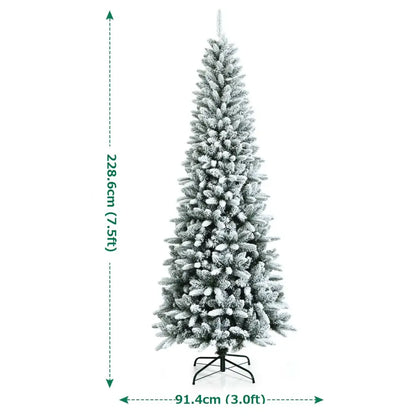 Pencil Shaped Snow Flocked Artificial Christmas Tree - H7’5’ / H228.6cm - Home &