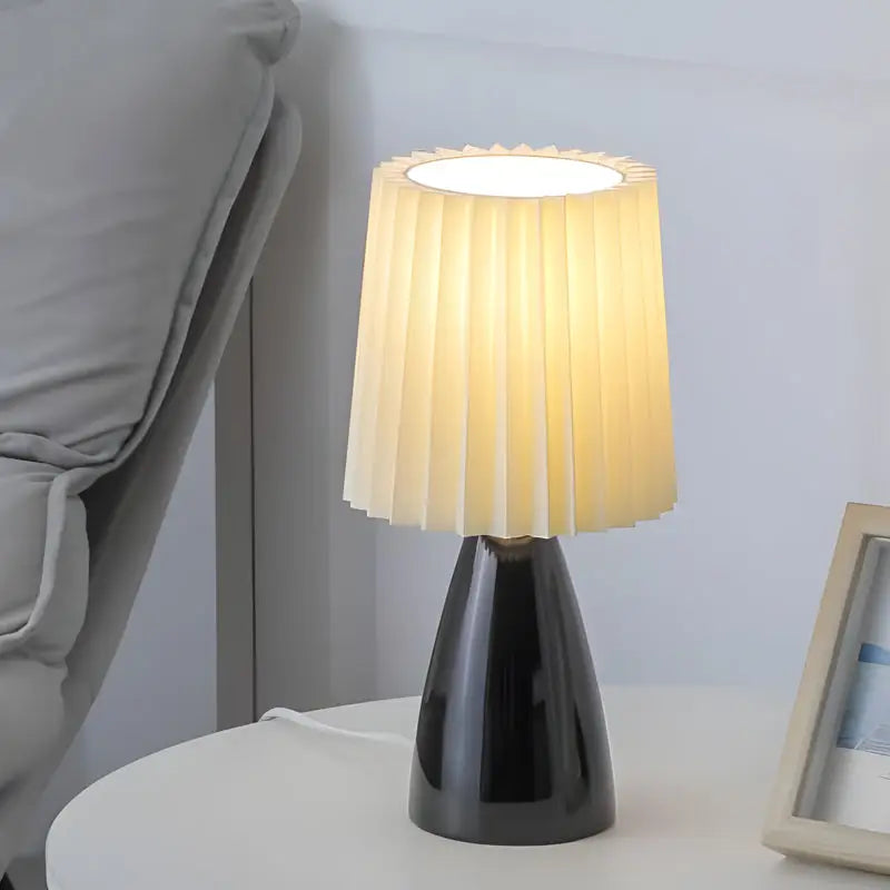 Pleated Fabrics Glass Base USB Dimmable Table Lamp - Black - Lighting > & Floor Lamps