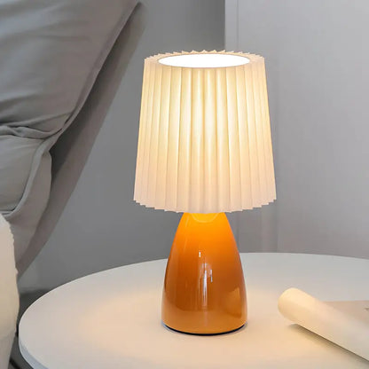 Pleated Fabrics Glass Base USB Dimmable Table Lamp - Yellow - Lighting > & Floor Lamps