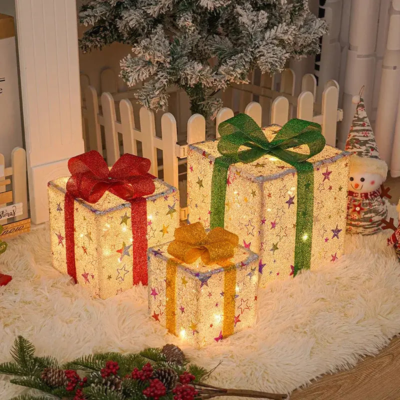 Pre-lit Christmas Gift Boxes - Stars - Home & Garden > Decor Seasonal Holiday Decorations