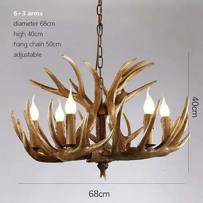 Retro Resin Antler Chandelier for Living Restaurant Bar - Brown 6X3 arms - Home & Garden