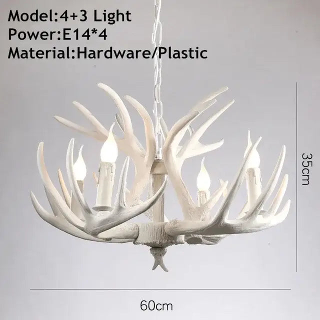 Retro Resin Antler Chandelier for Living Restaurant Bar - White 4X3 arms - Home & Garden