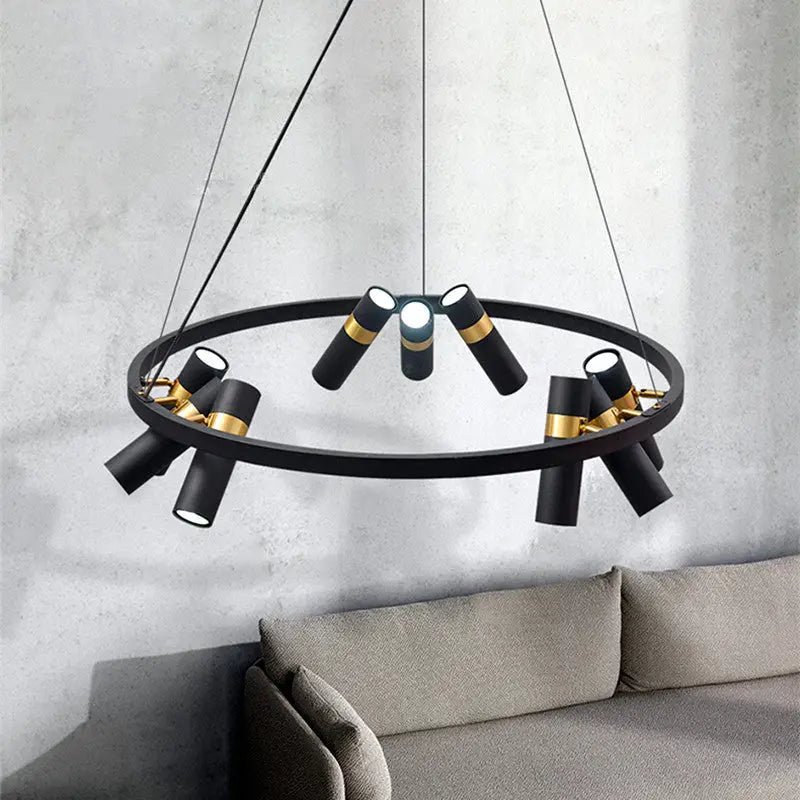 Round Black Metal LED Pendant Light for Living Dining - Home & Garden > Lighting Fixtures