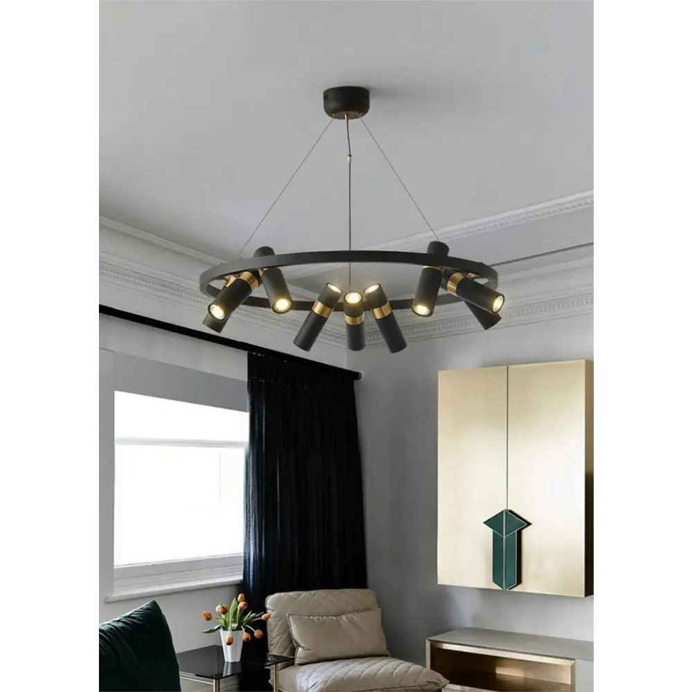 Round Black Metal LED Pendant Light for Living Dining - Home & Garden > Lighting Fixtures