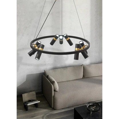 Round Black Metal LED Pendant Light for Living Dining - 9 Heads / Warm - Home & Garden >