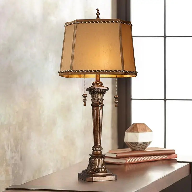 Rustic Brass Brown Resin Buffet Pull-Chain Table Lamp - Lighting > & Floor Lamps lamps