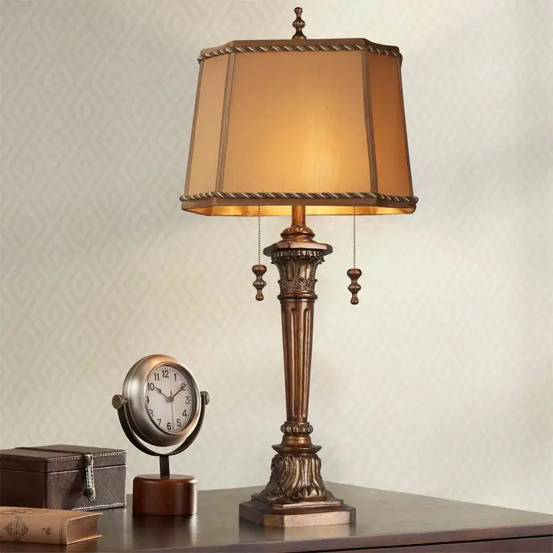 Rustic Brass Brown Resin Buffet Pull-Chain Table Lamp - Lighting > & Floor Lamps lamps