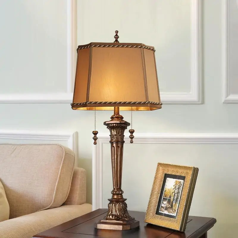 Rustic Brass Brown Resin Buffet Pull-Chain Table Lamp - Lighting > & Floor Lamps lamps