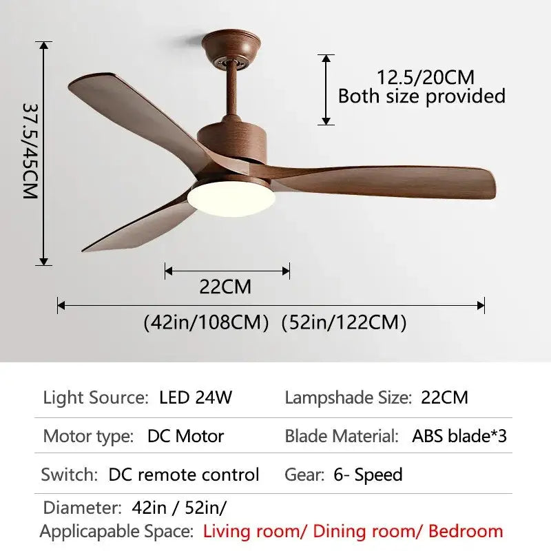 Simple DC Motor Ceiling Fan with Light for Living,Restaurant - Full walnut grain / 42inch