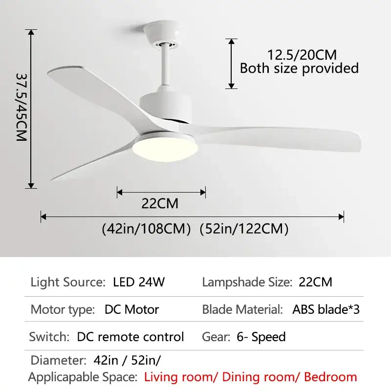 Simple DC Motor Ceiling Fan with Light for Living,Restaurant - Pure white / 42inch / 110V