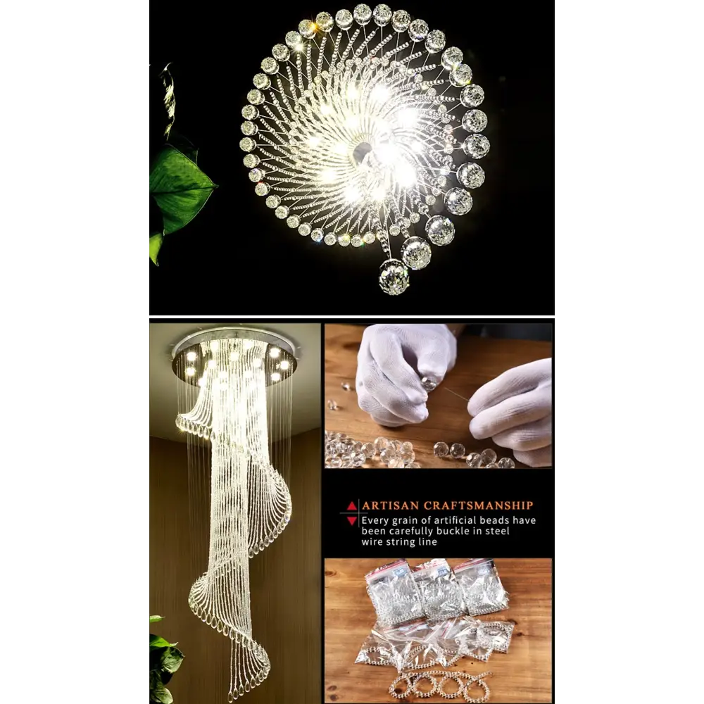 Spiral Crystal Staircase Ceiling Chandelier for Lobby Hall Stairwell - Home & Garden >