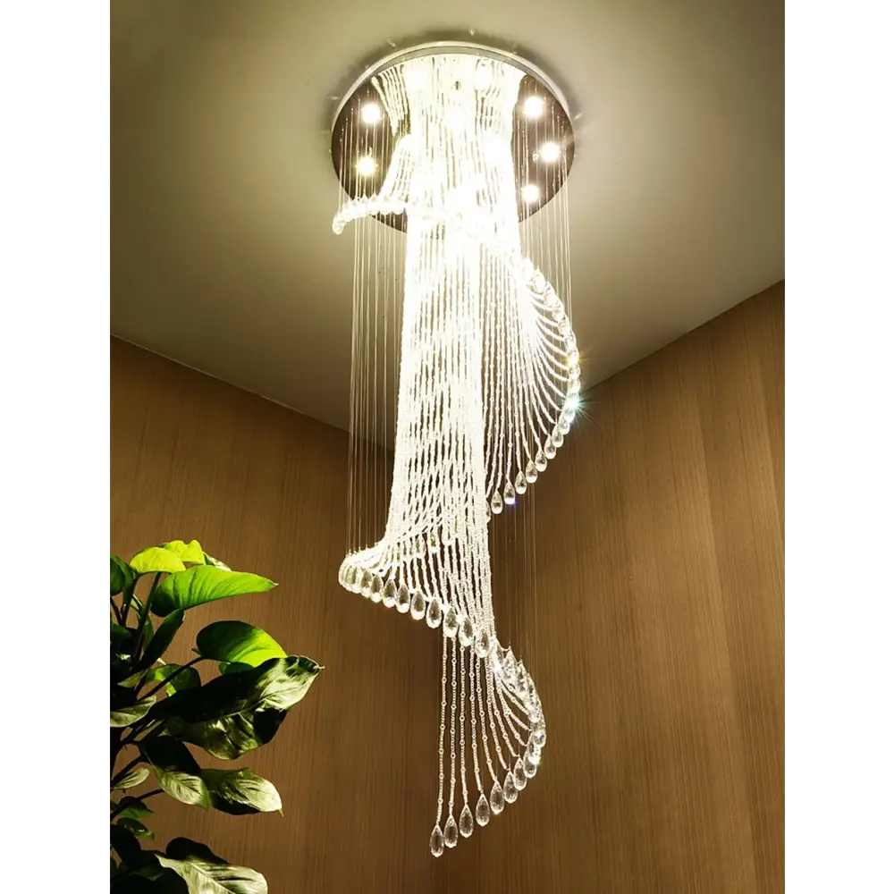 Spiral Crystal Staircase Ceiling Chandelier for Lobby Hall Stairwell - Home & Garden >