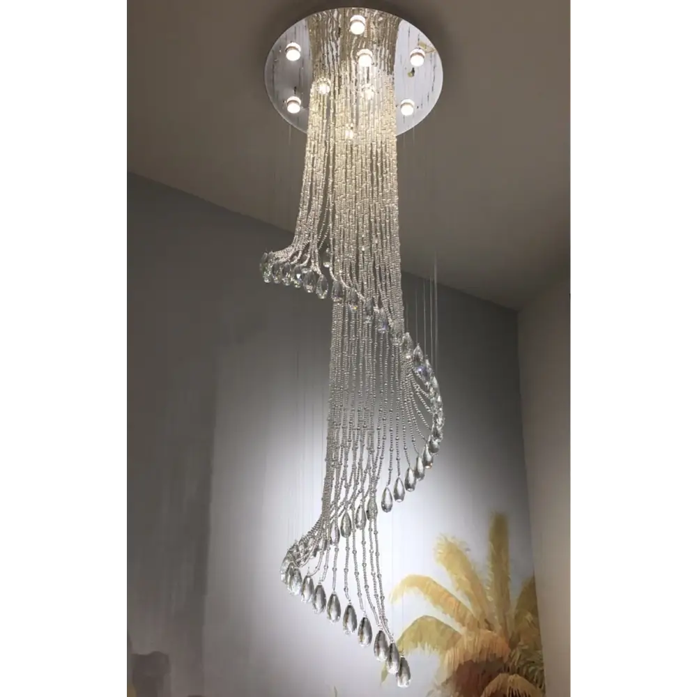 Spiral Crystal Staircase Ceiling Chandelier for Lobby Hall Stairwell - Home & Garden >