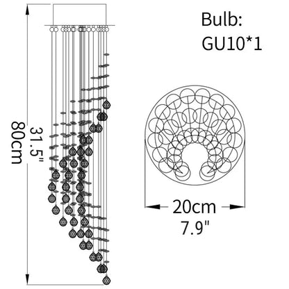 Spiral Moon Chandelier for Duplex Staircase Lobby Hall Stairwell - D7.9*H31.5’ / Warm