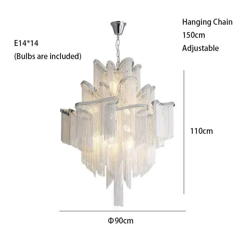 Tassels Aluminum Dimmable Ceiling Chandelier - Hanging 90cm/35.43” / Dimmable/Warm