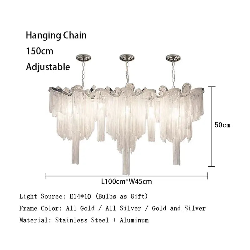 Tassels Aluminum Dimmable Ceiling Chandelier - Rectangle 100cm/39.37’’