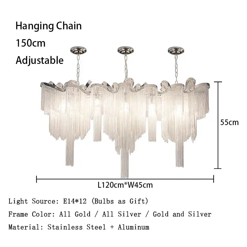 Tassels Aluminum Dimmable Ceiling Chandelier - Rectangle 120cm/47.24” / Dimmable/Warm