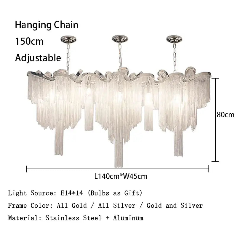 Tassels Aluminum Dimmable Ceiling Chandelier - Rectangle 140cm/55.12“ / Dimmable/Warm