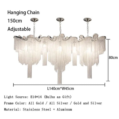 Tassels Aluminum Dimmable Ceiling Chandelier - Rectangle 140cm/55.12“ / Dimmable/Warm