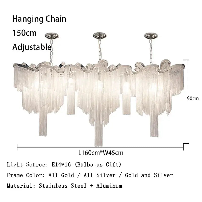 Tassels Aluminum Dimmable Ceiling Chandelier - Rectangle 160cm/62.99” / Dimmable/Warm