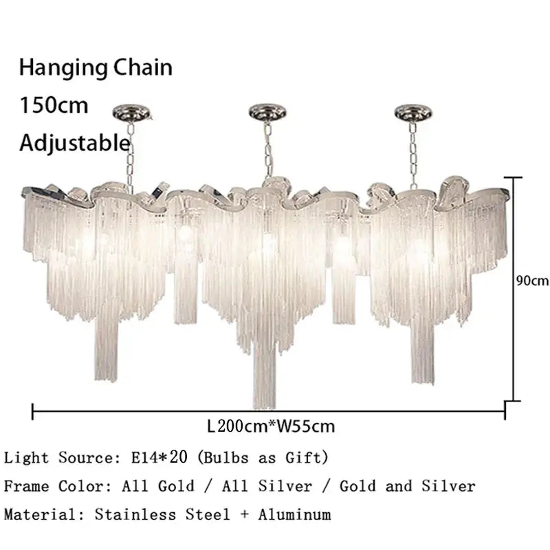 Tassels Aluminum Dimmable Ceiling Chandelier - Rectangle 200cm/78.74“ / Dimmable/Warm