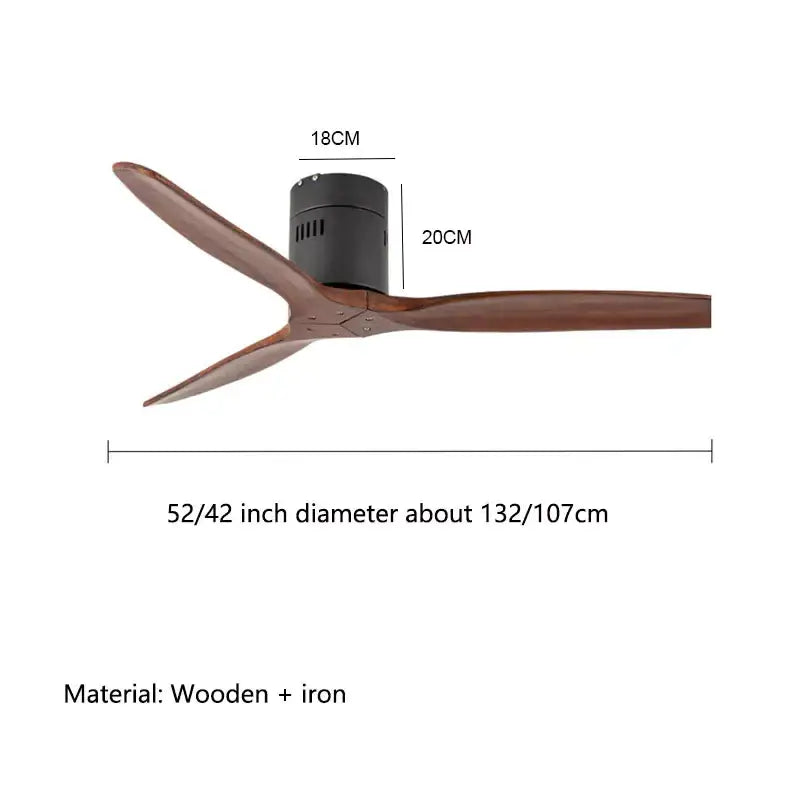 Wooden DC Motor Ceiling Fan without Light for Living,Bedroom - Fans