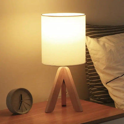 Wooden Tripod Table Lamp with Linen Shade - Lighting > & Floor Lamps