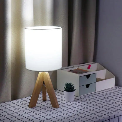 Wooden Tripod Table Lamp with Linen Shade - Lighting > & Floor Lamps