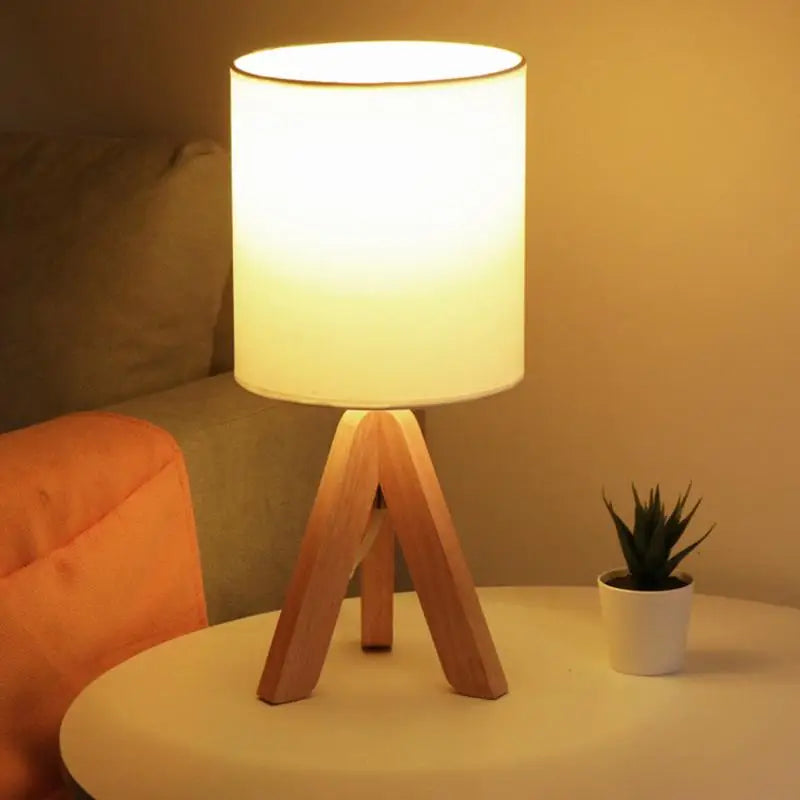 Wooden Tripod Table Lamp with Linen Shade - Lighting > & Floor Lamps